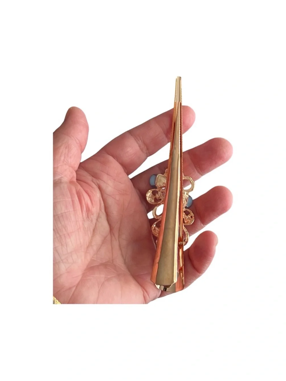 Gold-tone Floral Hair Clip with Orange Gem Accents FINAL PRICE DROP